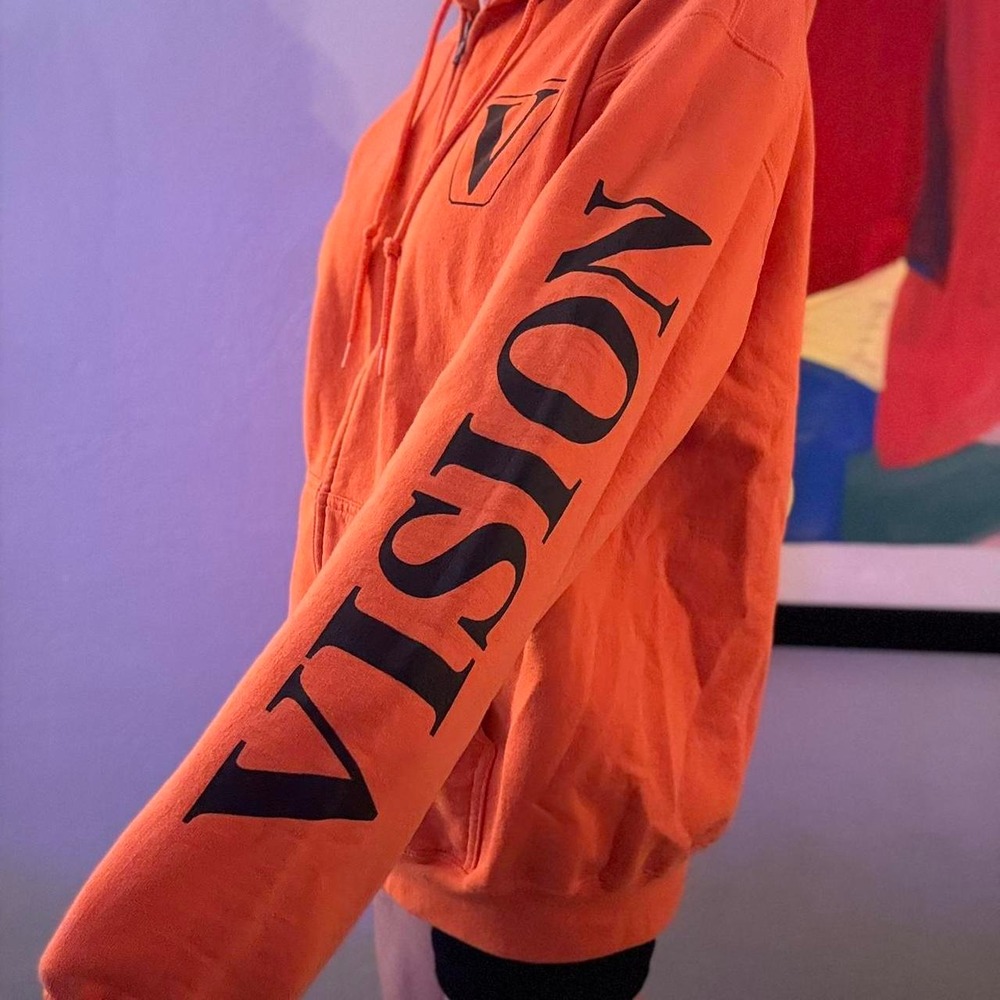 Port Authority Vision Orange Full Zip Graphic Hoodie Paint Splatter M/L Skater
